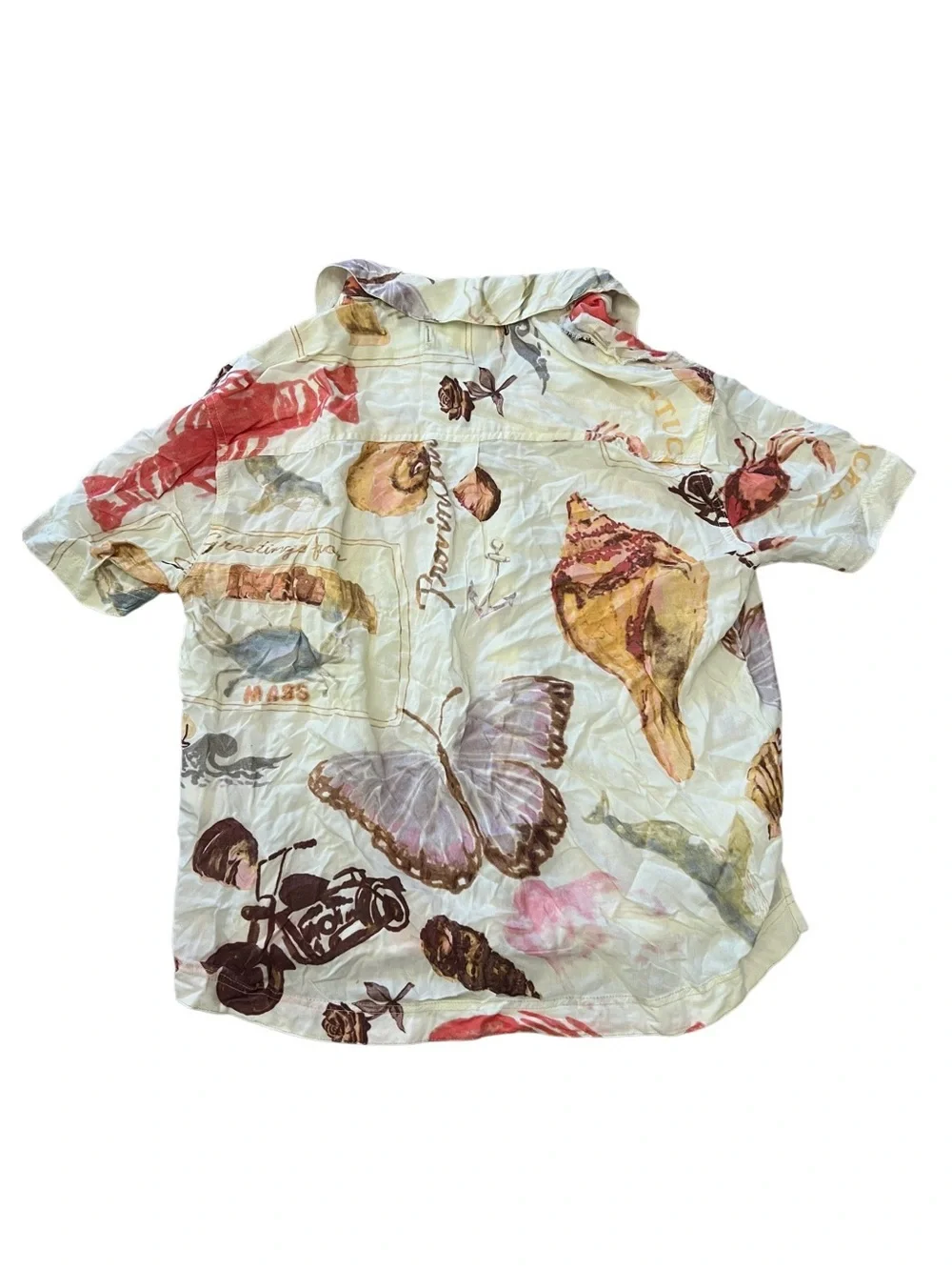 We The Free Nautical Coastal Lobster & Butterfly Print Button-Up Shirt Size XS - Picture 2 of 5